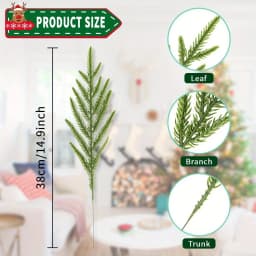 10pcs Christmas Artificial Norfolk Pine Branches Faux Greenery Stems Lifelike for Vase Table Centerpieces Home Holiday Decor