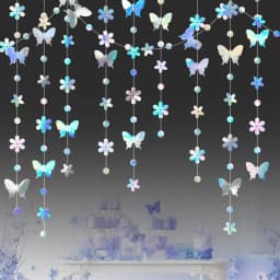 Iridescent Flower Butterfly Banner Girl Party Butterfly Hanging Paper Garland for Under The Wedding Birthday Christmas New Year