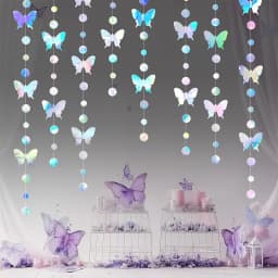 Iridescent Flower Butterfly Banner Girl Party Butterfly Hanging Paper Garland for Under The Wedding Birthday Christmas New Year