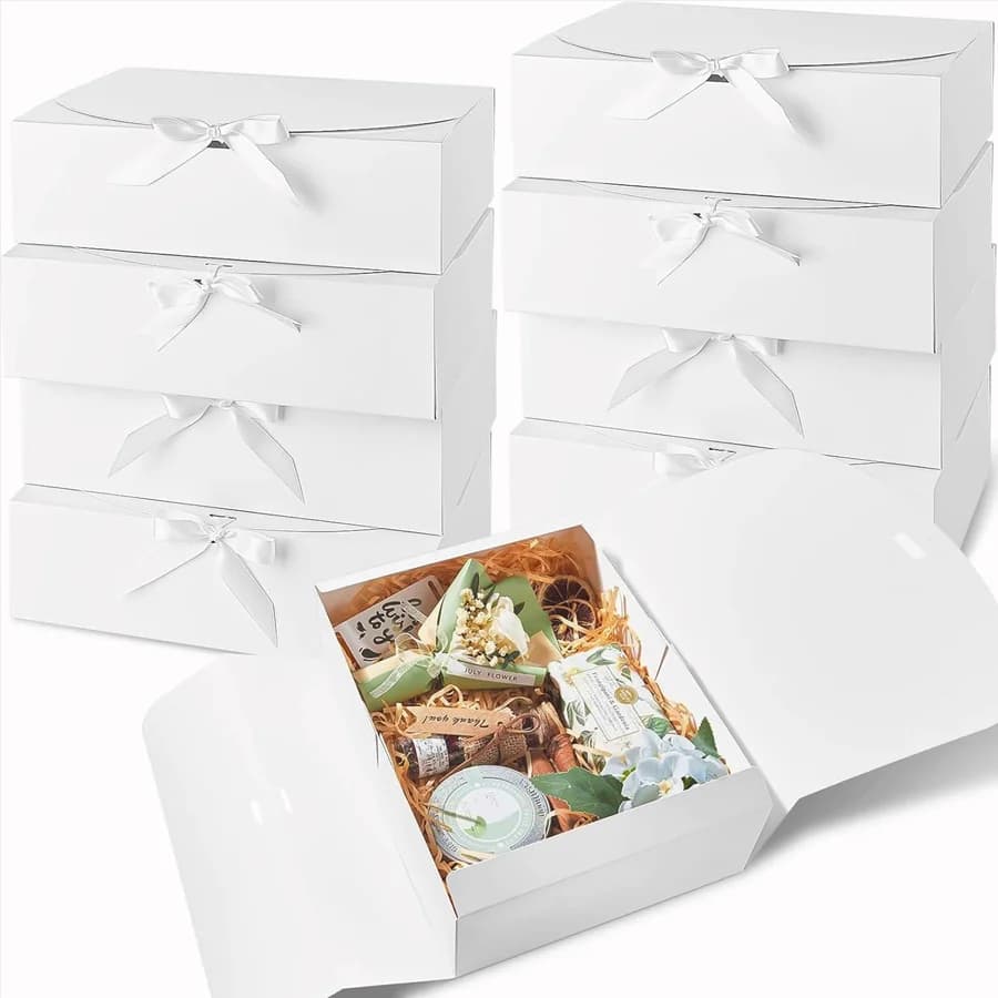 6PCS Large White Gift Box, 27x20x8cm Luxury Wedding Christmas Gift Box for Groomsman Proposal, Birthday Halloween Packaging