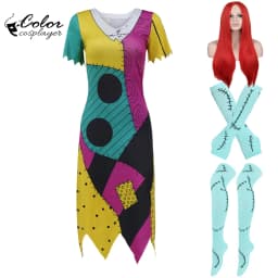 Halloween Dress Suit Women Cosplay Costume Funny Wig Socks Set Movie Dress Up Carnival Gown Party Outfit