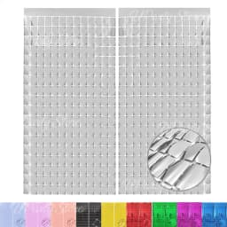 2pcs Silver Square Backdrop Curtains Shimmer Foil Wall Backdrop Tinsel Streamers for Birthday Wedding Christmas Disco Party Deco
