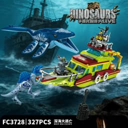 327pcs Jurassic Dinosaur Escape From Ocean Building Block Alive Ship Mosasaurus Assembly Bricks Educational Toy Christmas Gift