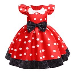 New Polka Dot Bow Sequin Little Fly Sleeve Princess Dress for Girls Christmas and Halloween Cosplay Performance Costume