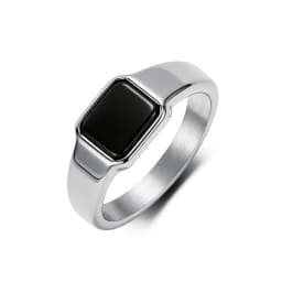 Luxury Designs Black Gemstone Geometric Ring Minimalist Style Titanium Steel Finger Ring For Women Trendy Jewelry Christmas Gift