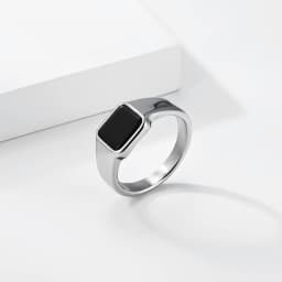 Luxury Designs Black Gemstone Geometric Ring Minimalist Style Titanium Steel Finger Ring For Women Trendy Jewelry Christmas Gift