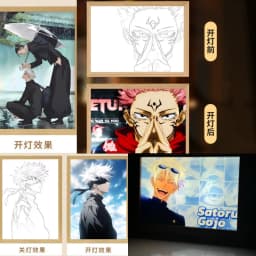 Anime Character Satoru Gojo Photo Frame Led Three-Color Light Photo Frame Painting Decoration Christmas Gift Moonlight Lamp
