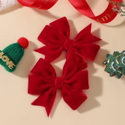 2pcs Vintage Velvet Bow Girls Hair Clip Sweet Red Green Bowknot Hairpins Barrette Headwear Christmas Festival Hair Accessories