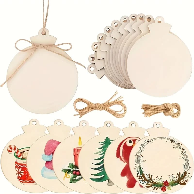 10/20pcs Wooden Pendant Handmade DIY Painting Holiday Supplies,Christmas Decoration Wood Plaque Graffiti Craft Round Wood Chips