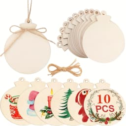 10/20pcs Wooden Pendant Handmade DIY Painting Holiday Supplies,Christmas Decoration Wood Plaque Graffiti Craft Round Wood Chips