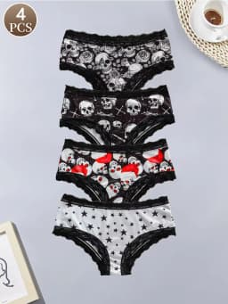 4-PCS women's panties sexy lace panty fashionable and comfortable Christmas shorts for girls female underpants