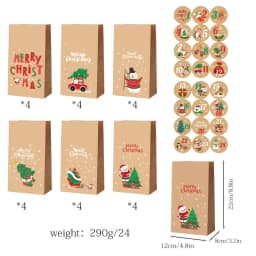 12/24pcs Christmas Gift Bags Candy Bags Merry Christmas Advent Calendar Numbers Stickers Kraft Paper Box Packaging Bags