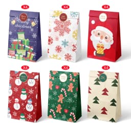 12/24pcs Christmas Gift Bags Candy Bags Merry Christmas Advent Calendar Numbers Stickers Kraft Paper Box Packaging Bags