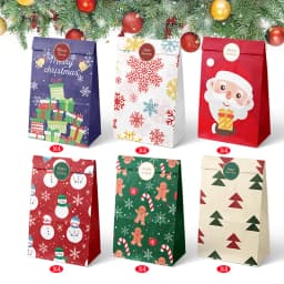 12/24pcs Christmas Gift Bags Candy Bags Merry Christmas Advent Calendar Numbers Stickers Kraft Paper Box Packaging Bags