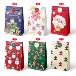 12/24pcs Christmas Gift Bags Candy Bags Merry Christmas Advent Calendar Numbers Stickers Kraft Paper Box Packaging Bags