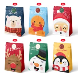 12/24pcs Christmas Gift Bags Candy Bags Merry Christmas Advent Calendar Numbers Stickers Kraft Paper Box Packaging Bags