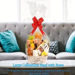 20/50 piece large clear cellophane bag with bow for basket and gift wrap christmas decoration