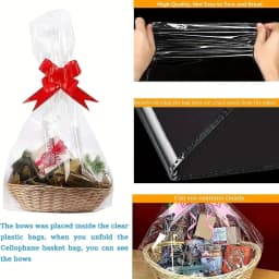 20/50 piece large clear cellophane bag with bow for basket and gift wrap christmas decoration