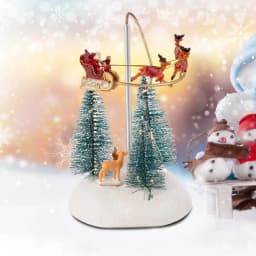 Animated Christmas Village Flying Sleigh with Rotating Santa Figurines Musical Light-Up Holiday Decorations Accessory