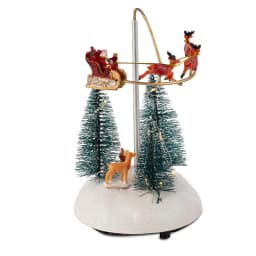 Animated Christmas Village Flying Sleigh with Rotating Santa Figurines Musical Light-Up Holiday Decorations Accessory