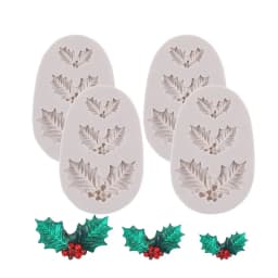 Holly Leaves Fondant Mold For Christmas Bells Silicone Mould Cake Decoration Cupcake Topper Candy Gum Paste Kitchen Baking Tools