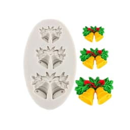 Holly Leaves Fondant Mold For Christmas Bells Silicone Mould Cake Decoration Cupcake Topper Candy Gum Paste Kitchen Baking Tools