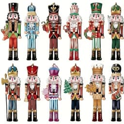 12PCS Nutcracker Wooden Decorative Set - Christmas Gift, Party Decoration And Home Decor