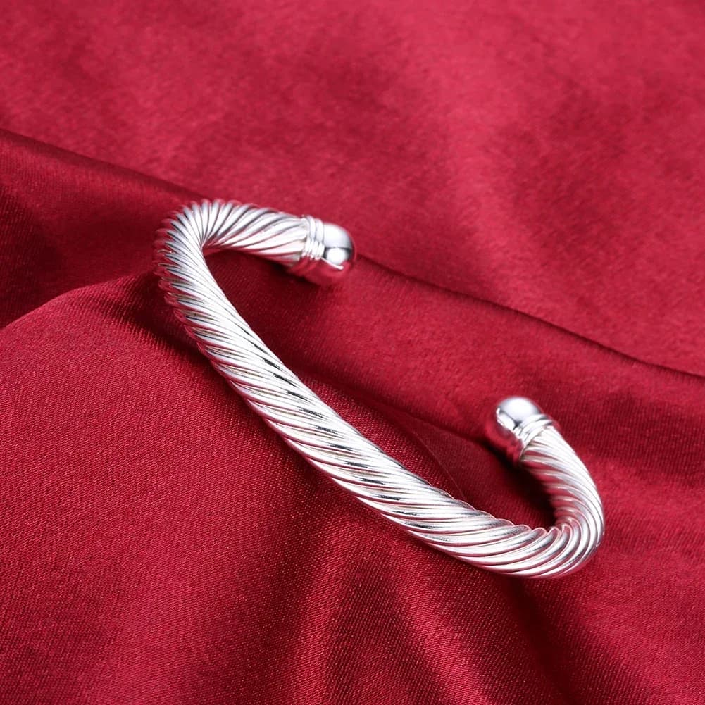 Hot elegant twisted wire bangles 925 Sterling Silver cuff Bracelets for Women Fashion Wedding Party Christmas Gift Jewelry
