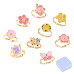 9Pcs Adjustable Rings for Girls Women Flower Butterfly Heart Alloy Ring Fashion Beauty Jewelry Christmas New Year Gift for Girl