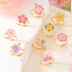 9Pcs Adjustable Rings for Girls Women Flower Butterfly Heart Alloy Ring Fashion Beauty Jewelry Christmas New Year Gift for Girl