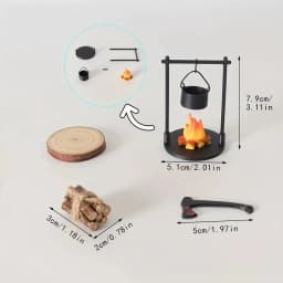 Mini Campfire and Teapot Miniature Statue Ornament Home Kitchen DIY Craft Accessories Desktop Photo Props Decor Christmas Gifts