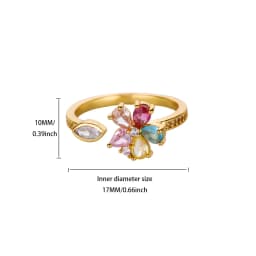 Colorful Rainbow Zircon Flower Rings For Women Gold Color Stainless Steel Flower Adjustable Ring Wedding Christmas Jewelry Gift