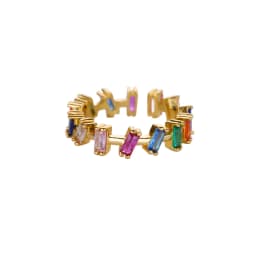 Colorful Rainbow Zircon Flower Rings For Women Gold Color Stainless Steel Flower Adjustable Ring Wedding Christmas Jewelry Gift