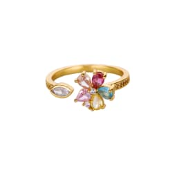 Colorful Rainbow Zircon Flower Rings For Women Gold Color Stainless Steel Flower Adjustable Ring Wedding Christmas Jewelry Gift
