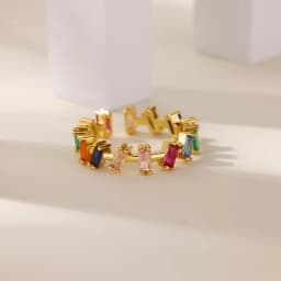 Colorful Rainbow Zircon Flower Rings For Women Gold Color Stainless Steel Flower Adjustable Ring Wedding Christmas Jewelry Gift