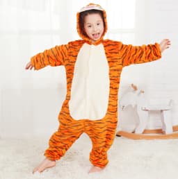 Kids Kigurumi Jumping Tiger Cartoon Onesies Children Animal Pajamas Jumpsuits Halloween Christmas Girls Boys Cosplay Costumes