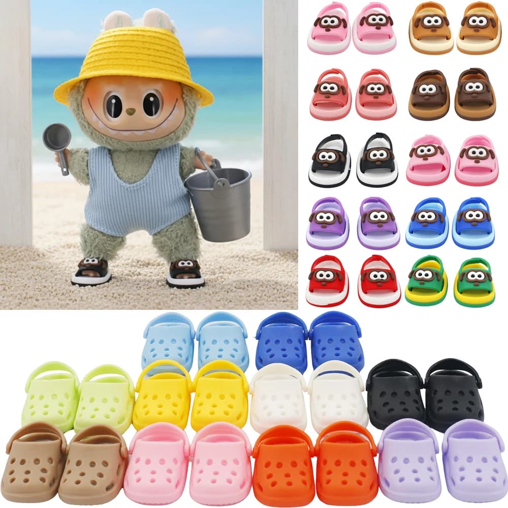 Doll Shoes Bikini Beach Slippers For labubu Clothes 17cm Plush Doll Accessories Girl's Toys Birthday And Christmas Gifts
