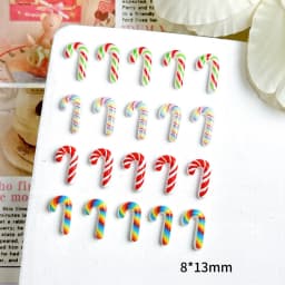 20PCS Luminous Creative Simulated Candy cane Resin Nail Charms Novel Colored Cane Nail Art Decorations DIY Christmas Series Nail