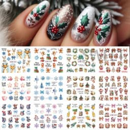12 Designs Christmas Watermark Nail Stickers Gingerbread Man Deer Bow Snowflake Tree Santa Water Sliders Holiday Manicure Decor