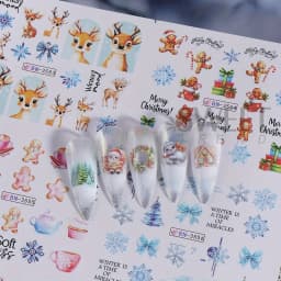 12 Designs Christmas Watermark Nail Stickers Gingerbread Man Deer Bow Snowflake Tree Santa Water Sliders Holiday Manicure Decor