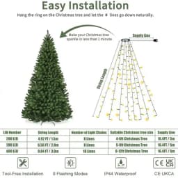 1.5M/2M/3M LED Ring Christmas Tree Tops Lights Decoration Tree Lights String for Patio Garden Outdoor Waterproof Waterfall Light