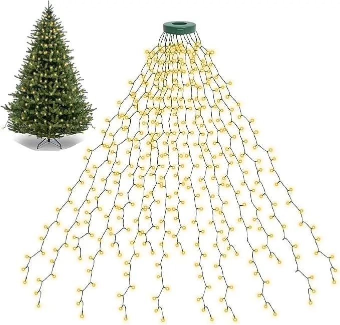 1.5M/2M/3M LED Ring Christmas Tree Tops Lights Decoration Tree Lights String for Patio Garden Outdoor Waterproof Waterfall Light
