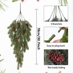 1pcs Artificial Pine Needles Hanging Vine with Plastic Faux Pine Cone Fake Plants for Christmas Party Home Indoor Outdoor Decor