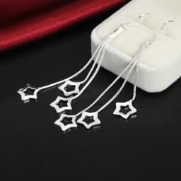 Selling high quality 925 Sterling Silver Earrings fashion Jewelry elegant Woman Tassel hanging stars earrings Christmas Gifts