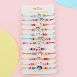 12Pcs/set Cute Cat Colorful Rope Rainbow Unicorn Charm Bracelets For Women Girls Birthday Christmas Jewelry Friendship Gift