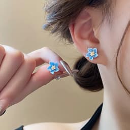 Resin Blue Camellia Stud Earring for Women New Trend Sweet Jewelry Accessory Wholesale Wedding Christmas Gift