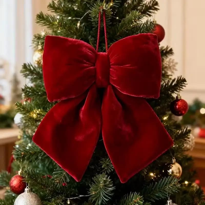 Large Red Velvet Bow Christmas Tree Hanging Pendants 2025 Christmas Party Decoration New Year Holiday Home DIY Ornaments