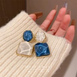 Symmetrical Blue Purple Big Square Rhombus Drop Earrings Female Simple Sparkling Waves Geometric Ear Jewelry Christmas Gift