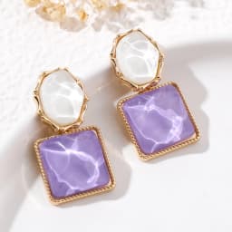 Symmetrical Blue Purple Big Square Rhombus Drop Earrings Female Simple Sparkling Waves Geometric Ear Jewelry Christmas Gift
