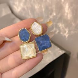 Symmetrical Blue Purple Big Square Rhombus Drop Earrings Female Simple Sparkling Waves Geometric Ear Jewelry Christmas Gift